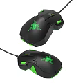 Black Wired Gaming Mouse With Green LED Lighting And Brand Logo Design