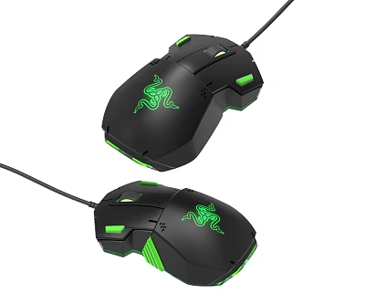 Black Wired Gaming Mouse With Green LED Lighting And Brand Logo Design 3d model