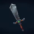 Unique Metallic Sword With Decorative Hilt Green Glowing Element And Red Wrapped Handle