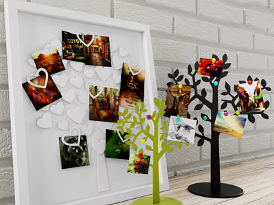 Decorative Ornament Set With Tree Shaped Design Heart Clips And White Frame For Photo 3d model