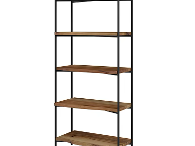 Modern Industrial Shelving Unit With Wooden Shelves And Black Metal Frame 3d model