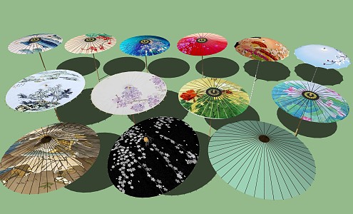 Chinese-style oil-paper umbrella oil-paper umbrella combination 3d model