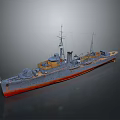 Vintage Warship Model With Gray Upper Hull Orange Bottom Mast And Chimney