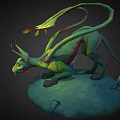 Fantasy Green Game and Movie Character With Glowing Eyes Long Ears on Grass Platform