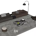 Modern Sofa and Coffee Table Set with Beige Brown Leather Marble Top Floor Lamp and Accent Chair