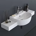 White Wall Mounted Washbasin With Silver Faucet And Aromatherapy Diffuser On Countertop 3d model