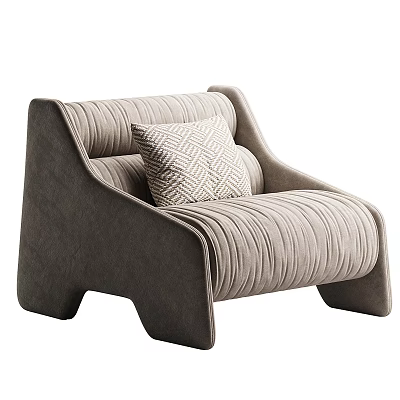Modern Light Gray Upholstered Accent Chair with Geometric Pattern Pillow and Stitched Details 3d model