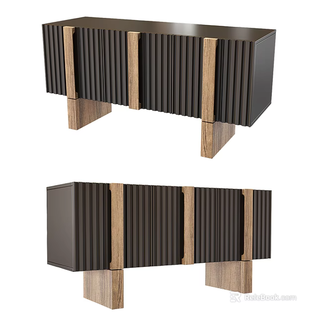 Modern TV Stand With Wooden Panels And Metal Legs For Living Room Storage 3d model 