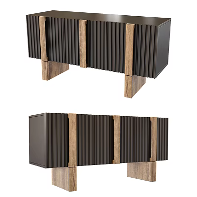 Modern TV Stand With Wooden Panels And Metal Legs For Living Room Storage 3d model