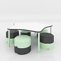 Modern Kids Table With White Tabletop Black Frame Light Green Legs And Stools 3d model