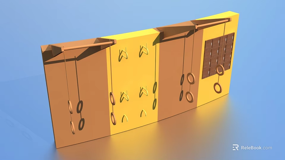 Modern Yellow Wall Mounted Garden Ornament with Hanging Rings and Decorative Panels 3d model 