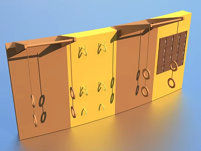 Modern Yellow Wall Mounted Garden Ornament with Hanging Rings and Decorative Panels 3d model