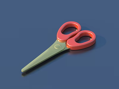 Practical Household Scissors With Red Handle And Golden Blade For Daily Use 3d model
