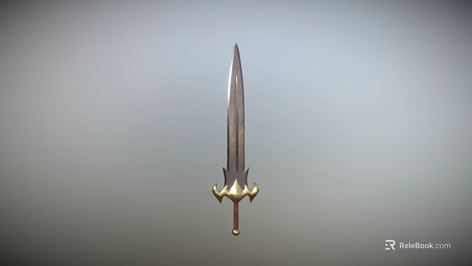 Classic Metallic Sword With Golden Hilt Decoration Red Pommel Against Simple Gray Background 3d model 
