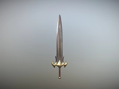Classic Metallic Sword With Golden Hilt Decoration Red Pommel Against Simple Gray Background 3d model