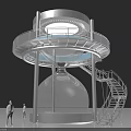 Modern Hourglass Shaped Building With Metal Frame Transparent Glass Sphere Spiral Staircase And People Around