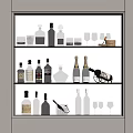 Home Bar Display Cabinet With Multiple Shelves Of Wine Bottles And Glasses