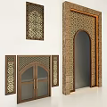 Traditional Arched Doorway With Intricate Wooden Ornamental Patterns And Details