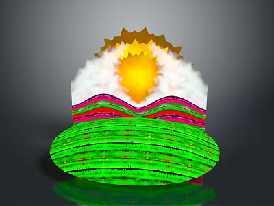 Colorful Layered Decorative Structure With Yellow Top White Cloud Middle And Green Striped Bottom 3d model