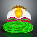 Colorful Layered Decorative Structure With Yellow Top White Cloud Middle And Green Striped Bottom
