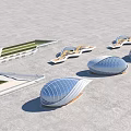 Modern Architectural Models With Green Roofs Streamlined Shapes And Dome Designs 3d model