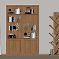 Large Wooden Bookcase And Corner Bookshelf With Books Decorations And Plants