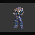 Blue Armored Sci Fi Warrior Character In Battle Ready Pose With Shiny Armor