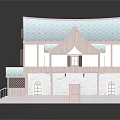 Traditional Detached Villa With Gabled Roof Wooden Frame Stone Walls Porch And Reflection