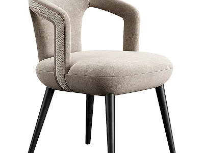Modern Upholstered Dining Chair With Beige Fabric Seat And Black Metal Legs 3d model