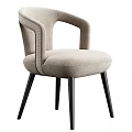 Modern Upholstered Dining Chair With Beige Fabric Seat And Black Metal Legs