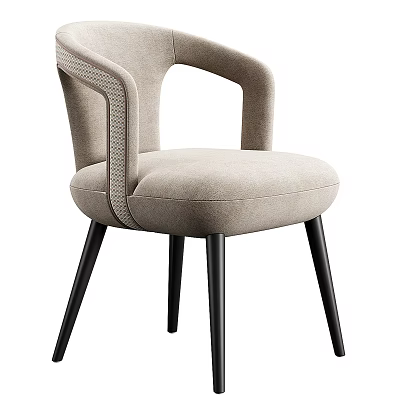 Modern Upholstered Dining Chair With Beige Fabric Seat And Black Metal Legs 3d model