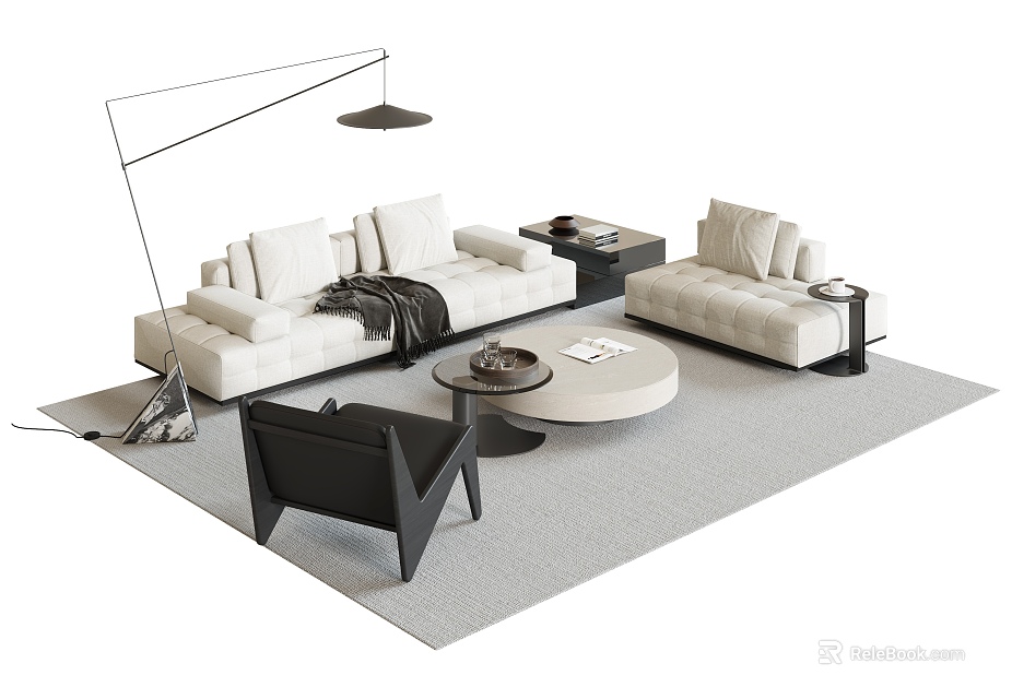 Modern Sofa Coffee Table Combination For Living Room With Neutral Tones And Accent Chair 3d model 