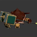 Mythical 3D Warrior Character With Red Body Golden Helmet Large Hammer Block Green Accents
