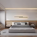 Modern Minimalist Bedroom Interior With Platform Bed Wooden Nightstands And Wall Mounted Lighting