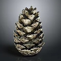Pinecone With Metallic Texture And Detailed Scales Natural Plant Structure Isolated On Dark Background