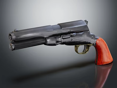 Vintage Revolver Featuring Black Barrel Red Wooden Grip And Metal Components 3d model