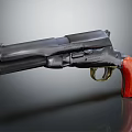 Vintage Revolver Featuring Black Barrel Red Wooden Grip And Metal Components