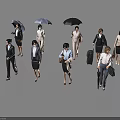Group of Business People Walking in Professional Attire with Umbrellas Suitcases and Bags