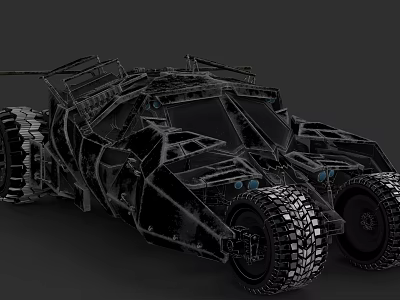Batmobile Inspired Black Armored Car With Large Off Road Tires And Roof Gear 3d model