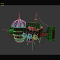 Steampunk Airship With Spherical Metallic Structure Red Accents Antennas And Round Windows
