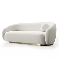 White Plush Bouclé Fabric Sofa With Round Pillow And Gold Metal Base