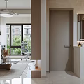 Modern Living and Dining Room Interior With TV Wall Cabinetry Ceiling Light And Coffee Table