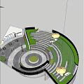 Modern Residential Landscape With Trees Lawn Curved Pathway Building And People Walking