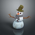 Cute Snowman Character With Green Hat Gray Scarf Branch Arms And Snow Body