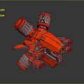 Red Mechanical Structure With Multiple Cylindrical Components And Metallic Texture Design 3d model