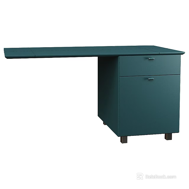 Modern Teal Desk With Long Tabletop And Two Drawer Cabinet 3d model 