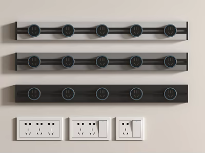Modern Black Power Strips And White Socket Panels With Round Outlets 3d model