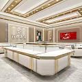 Elegant Luxury Jewelry Store Interior With Glass Display Counters Marble Floor And Ceiling Lights