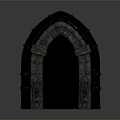 Architectural Arched Doorway With Decorative Stone Frame And Ornate Metal Accents