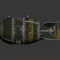 Vintage Military Bomb With Riveted Green Surface Yellow Red Markings And Metal Bracket